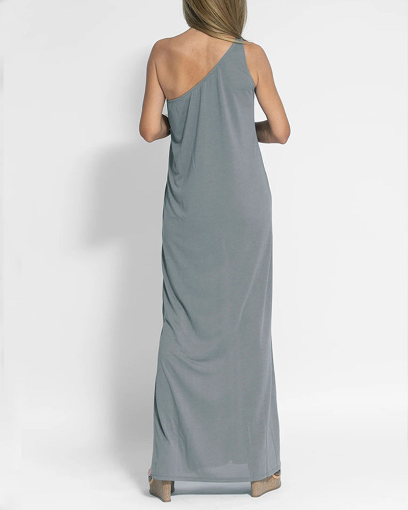 Mocarra | Lässiges ärmelloses Maxikleid mit einer Schulter