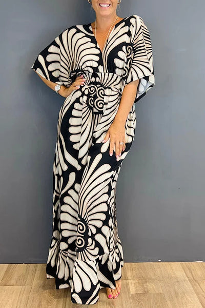 Mocarra | Vintage Floral Rüschenärmel Jumpsuit