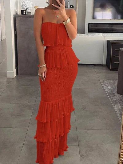 Mocarra | Elegantes ärmelloses Rüschen-Maxikleid