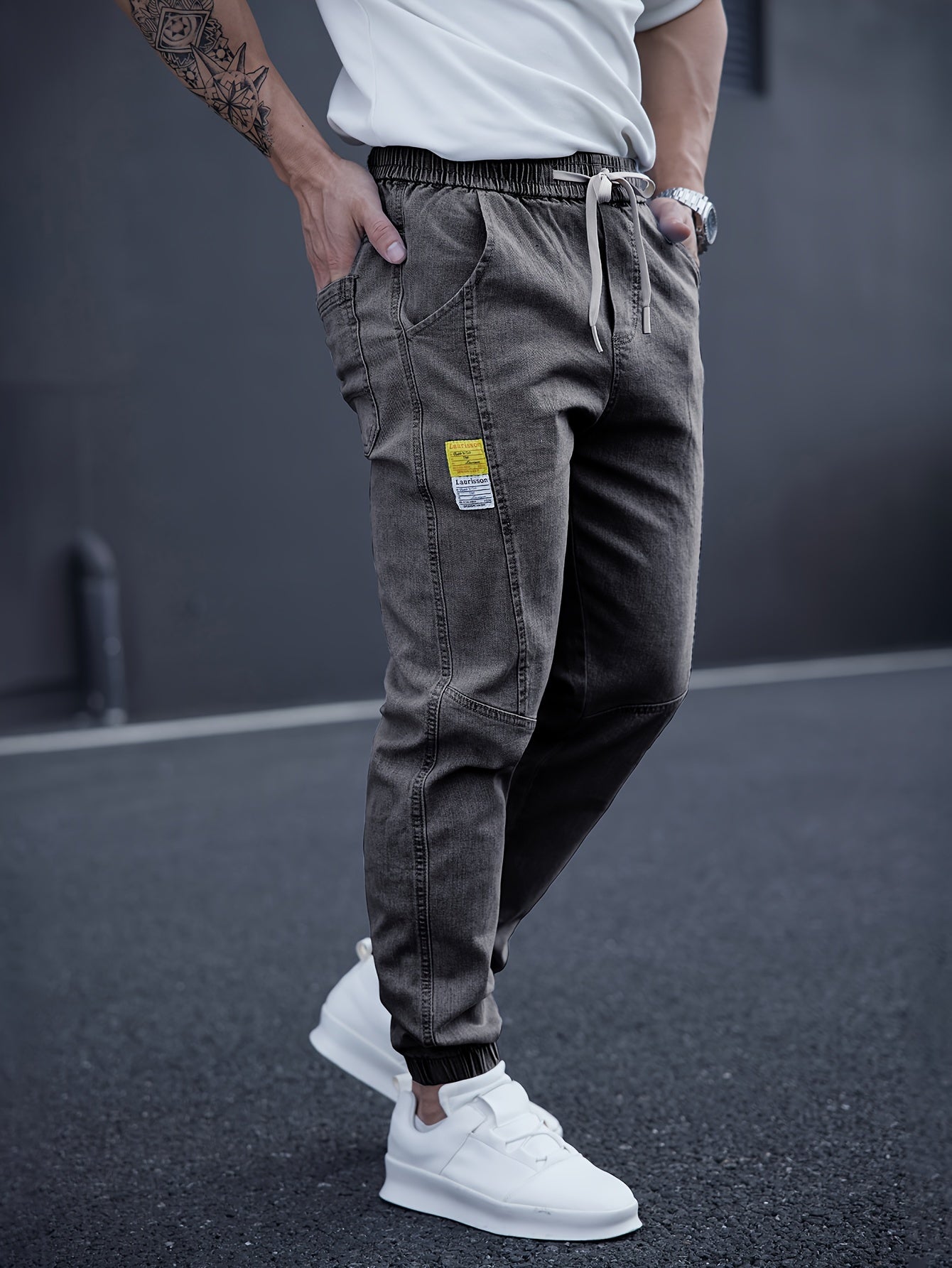 Angelo - Schwarze Herren-Jeans-Jogger mit lockerem Schnitt