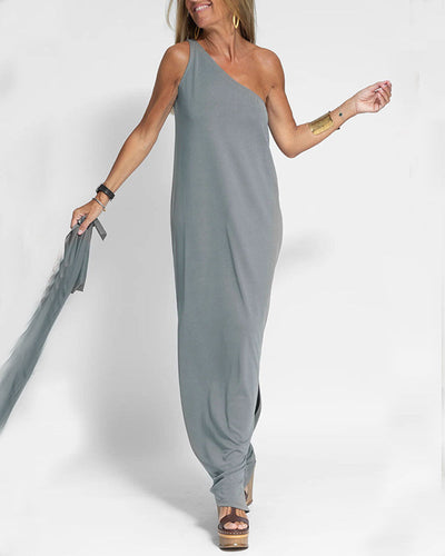 Mocarra | Lässiges ärmelloses Maxikleid mit einer Schulter