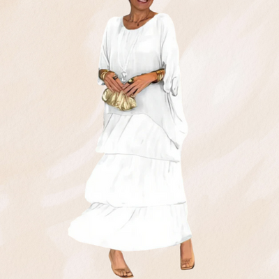 Elvéra – Fließendes Maxikleid mit Rundhalsausschnitt