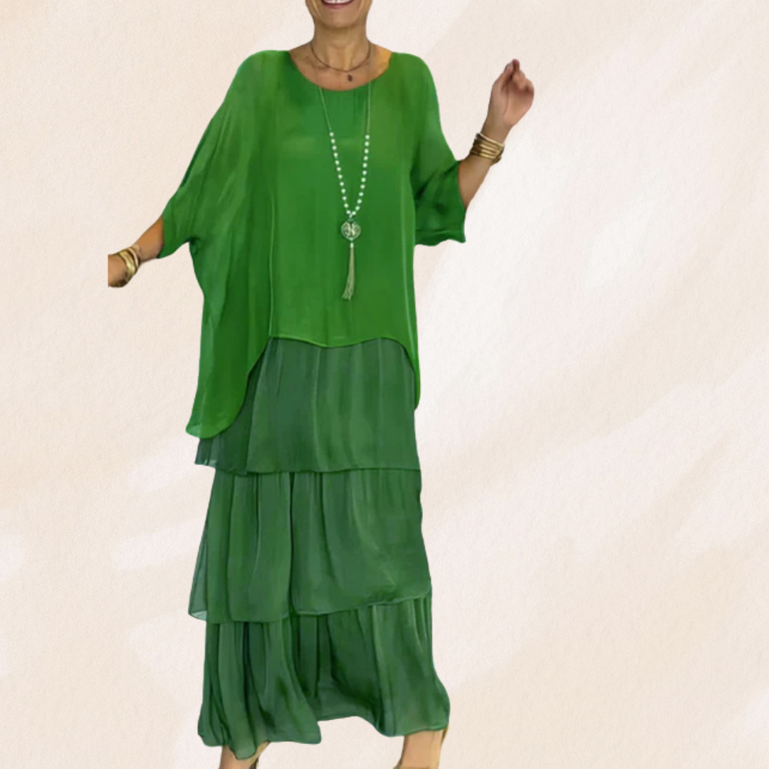Elvéra – Fließendes Maxikleid mit Rundhalsausschnitt