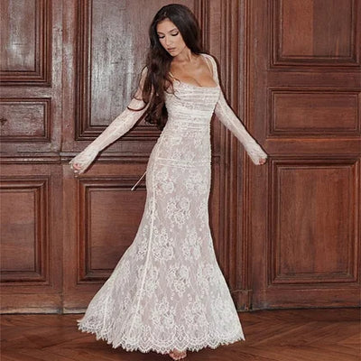 Mocarra | Maxikleid mit Schalkordelzug und Spitze