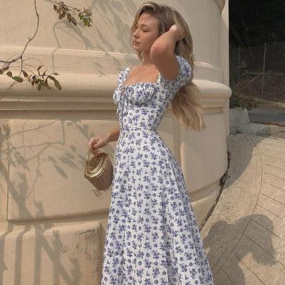 Mocarra | Sommer blau Floral Print Kleid