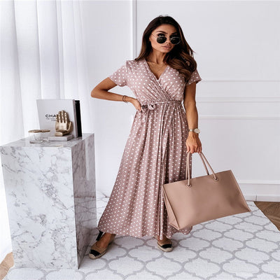 Mocarra | Elegant  Bohemian Polka Dot Print Dress Long Skirt