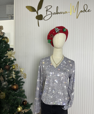 Krista - Silbernes Glitzer-Top