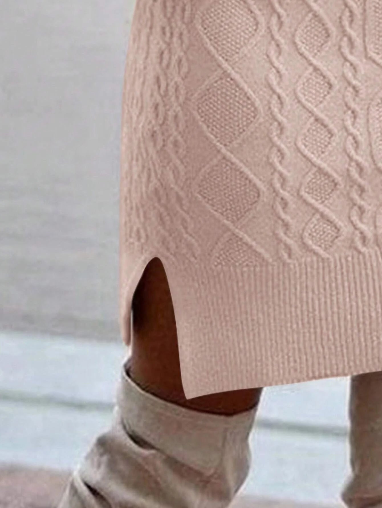 Sejuani | Damen Rollkragen Strickkleid mit Schlitz am Saum