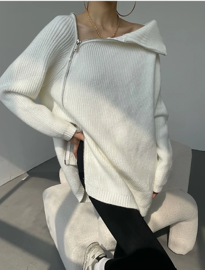 Mocarra | Asymmetrischer Pullover mit Reißverschluss