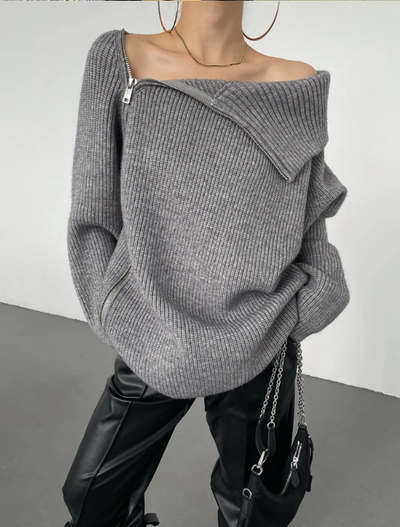 Mocarra | Asymmetrischer Pullover mit Reißverschluss