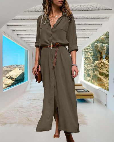 Remi - Stilvolles Langarmkleid mit Knöpfen und Gürtel