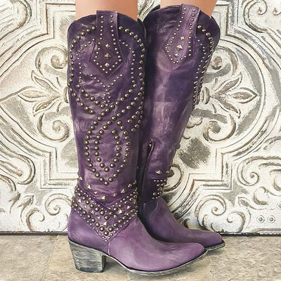 Nikki - Hohe Stiefel Mit Metallnieten Und Kobigem Absatz
