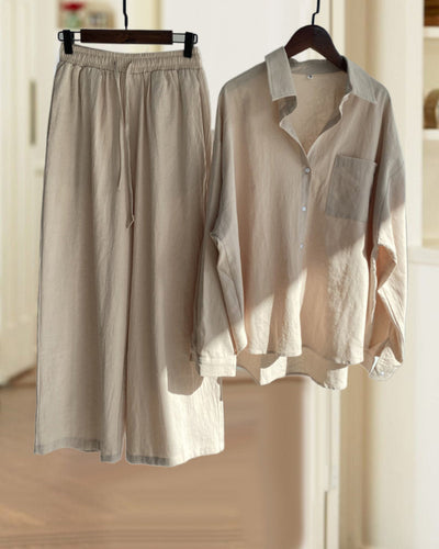 Geneva - Chic Baumwollmischung Bluse & Hose Set - Vielseitig, Bequem, Stilvoll
