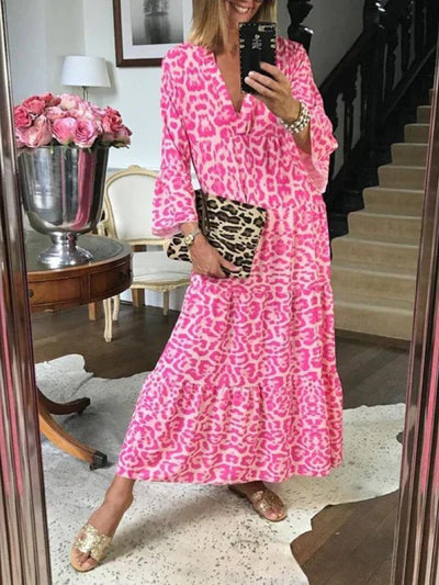 Mocarra | Chic Langes Leopardenkleid in Rosa