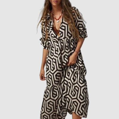 Loretta - Langärmeliges Kleid mit geometrischem Muster