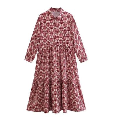 Loretta - Langärmeliges Kleid mit geometrischem Muster