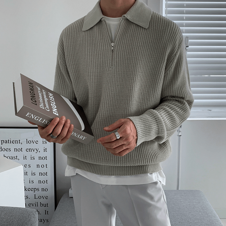 Mocarra | Gestrickter Pullover mit halbem Reißverschluss