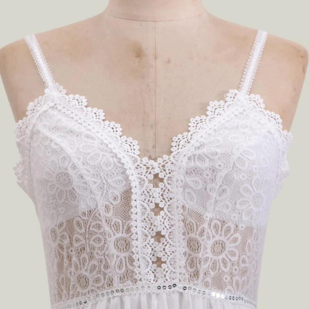 Mocarra | Boho Weißes Maxikleid aus Spitze
