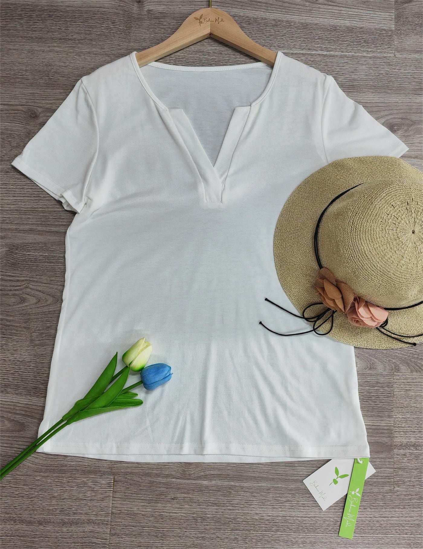 SpringStil® - Weißes kurzärmeliges einfarbiges Top