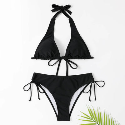 Nadine - Klassischer Schwarzer Neckholder-Bikini
