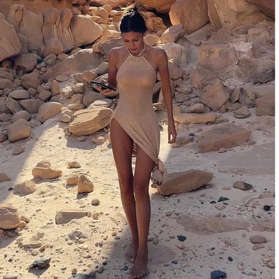 Mocarra | Chic Cover-up Strand sexy see-through maxi Schlitz Bodycon Sommerkleid