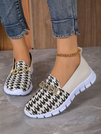 Mocarra | Mode Hahnentritt Print Kette Mesh Schuhe