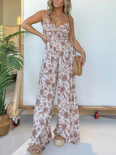 Mocarra | Floraler Hosenträger-Overall mit weitem Bein