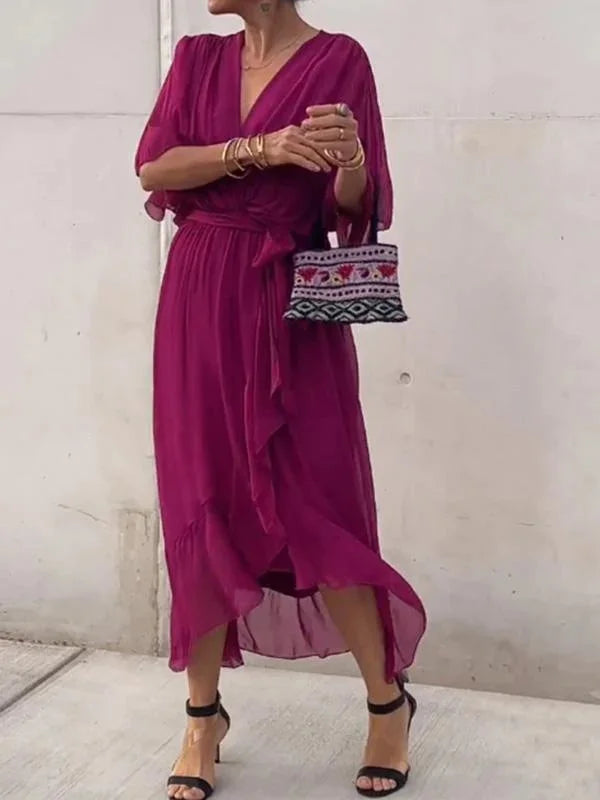 Mocarra | Bohème Stilvolles V-Ausschnitt Chiffon Kleid