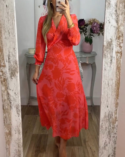Elegantes Kleid mit langen Ärmeln und V-Ausschnitt - Irida