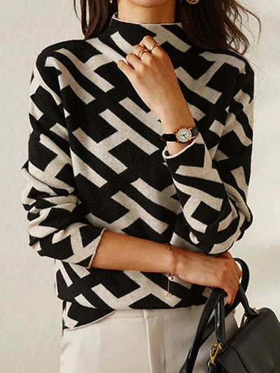 Amina™ - Schwarzer Pullover mit Muster