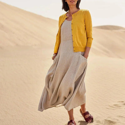 Fudus | Ärmelloses Kleid aus 100% Baumwolle und Leinen für Damen