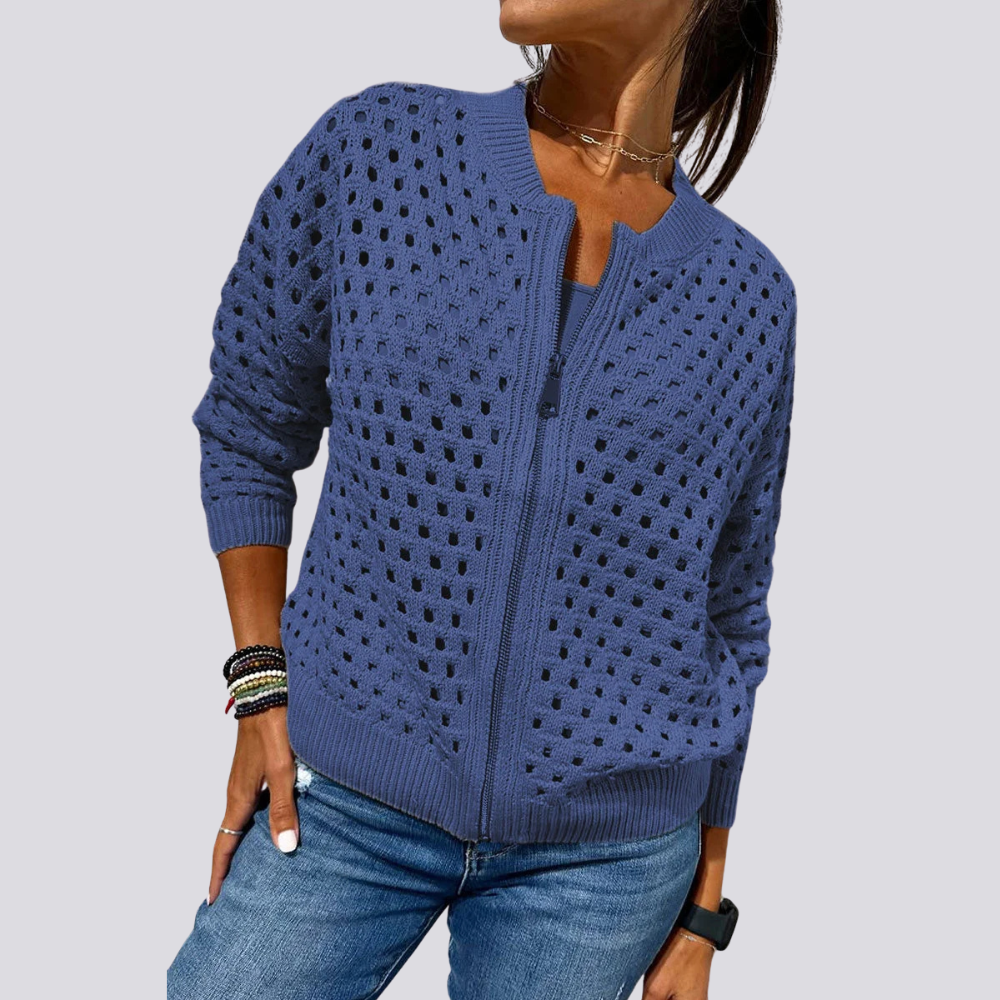 Lyane - Elegante Lochstrick-Jacke mit Reißverschluss