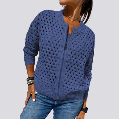 Lyane - Elegante Lochstrick-Jacke mit Reißverschluss