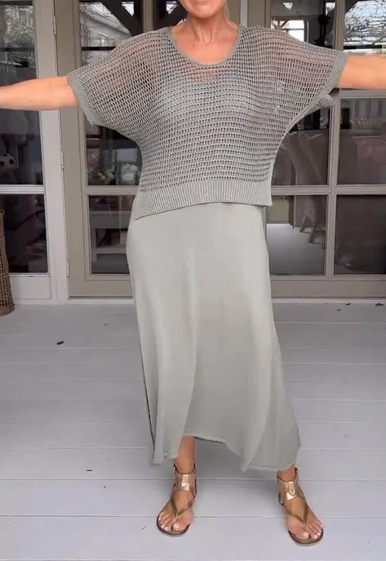 Mocarra | Strapskleid und Hohlbluse Set