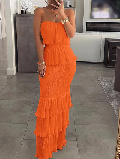 Mocarra | Elegantes ärmelloses Rüschen-Maxikleid