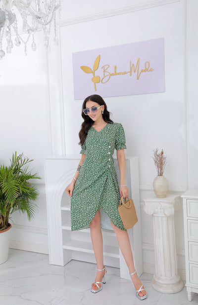 SpringStil® - Frisches kurzärmeliges grünes Midikleid