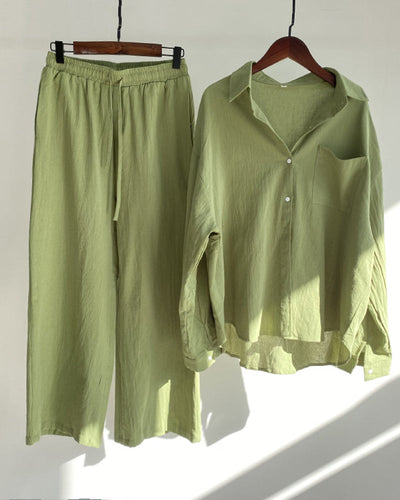 Geneva - Chic Baumwollmischung Bluse & Hose Set - Vielseitig, Bequem, Stilvoll