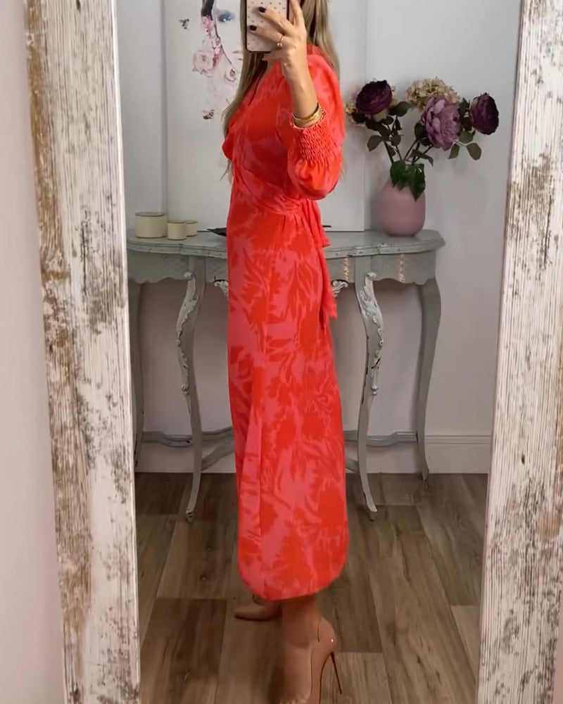 Elegantes Kleid mit langen Ärmeln und V-Ausschnitt - Irida