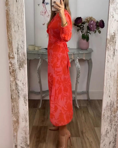 Elegantes Kleid mit langen Ärmeln und V-Ausschnitt - Irida