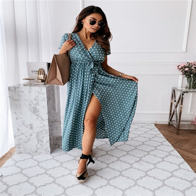 Mocarra | Elegant  Bohemian Polka Dot Print Dress Long Skirt