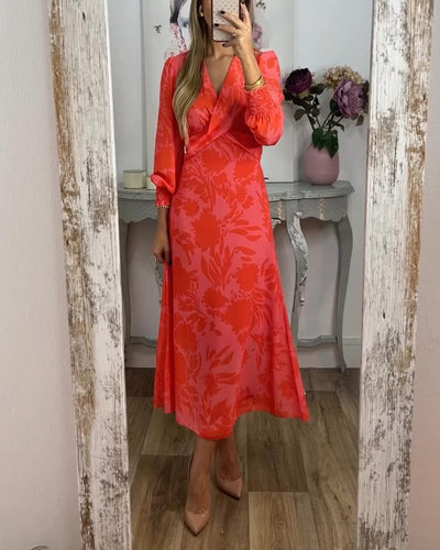 Elegantes Kleid mit langen Ärmeln und V-Ausschnitt - Irida