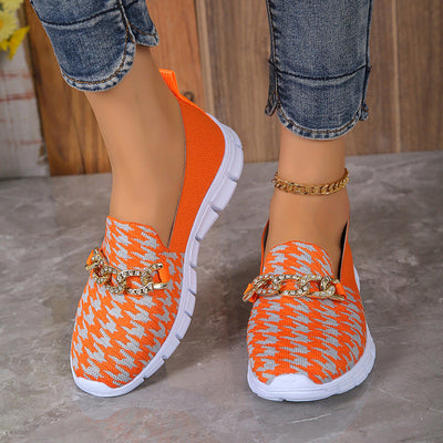Mocarra | Mode Hahnentritt Print Kette Mesh Schuhe