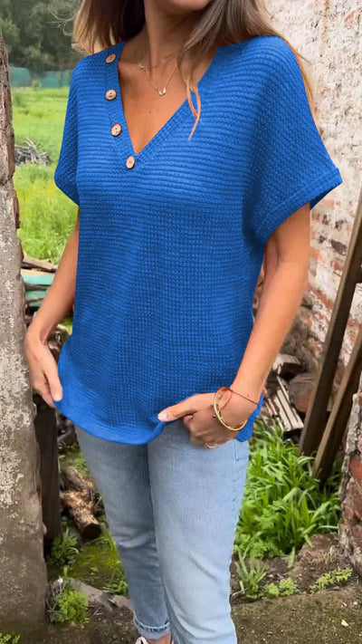 Mocarra | Gestricktes Top mit V-Ausschnitt und Knopfleiste