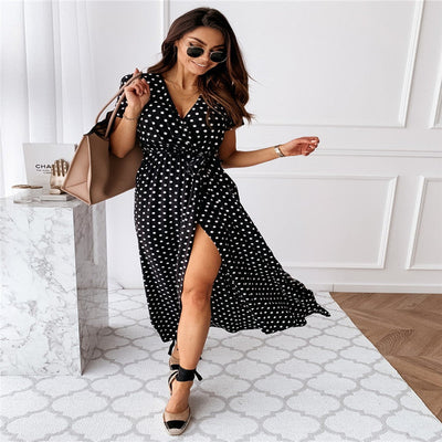Mocarra | Elegant  Bohemian Polka Dot Print Dress Long Skirt