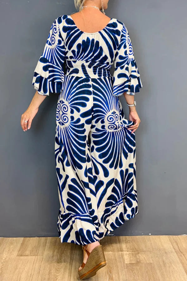 Mocarra | Vintage Floral Rüschenärmel Jumpsuit
