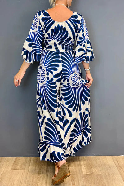 Mocarra | Vintage Floral Rüschenärmel Jumpsuit