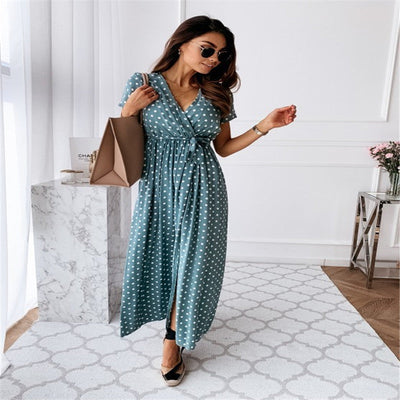 Mocarra | Elegant  Bohemian Polka Dot Print Dress Long Skirt