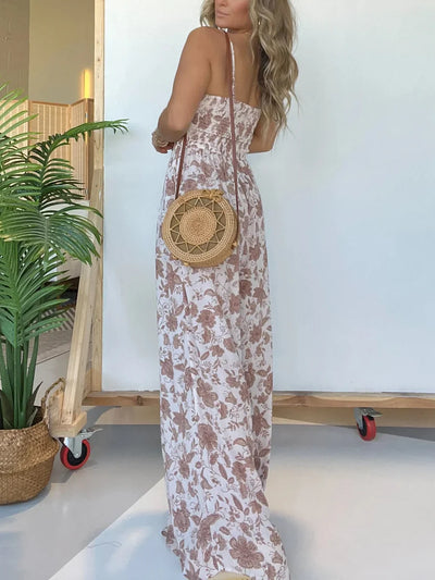 Mocarra | Floraler Hosenträger-Overall mit weitem Bein
