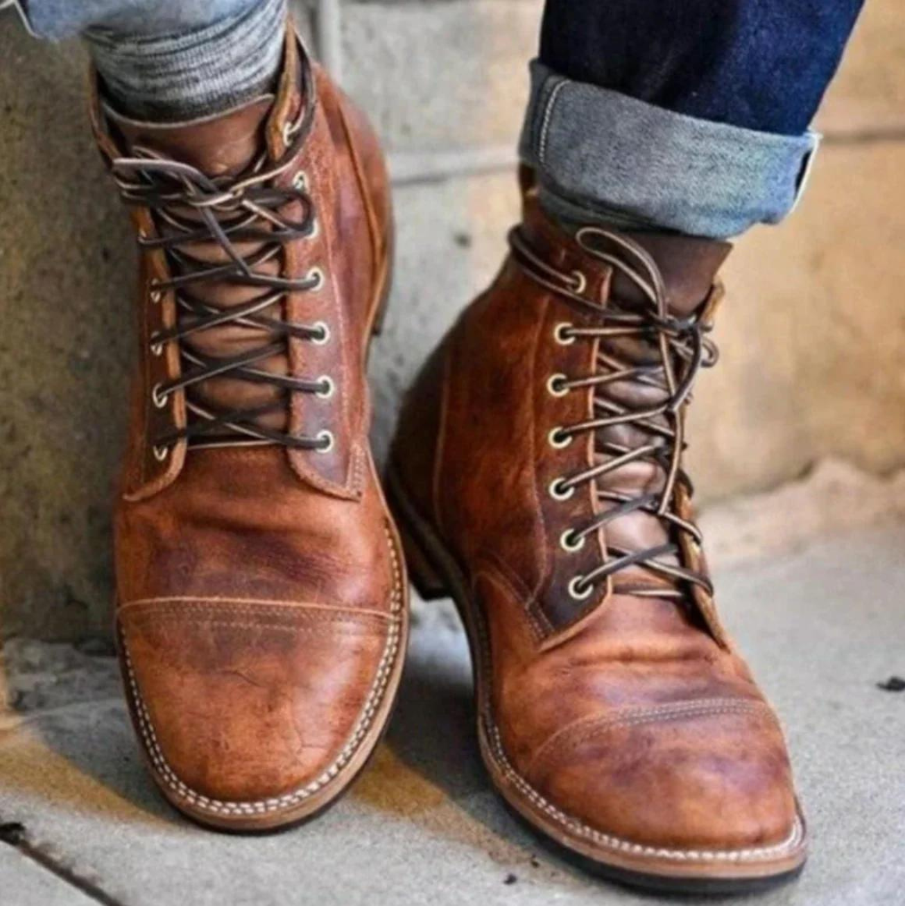 Klaus™ – Vintage-Lederstiefel mit Schnürung