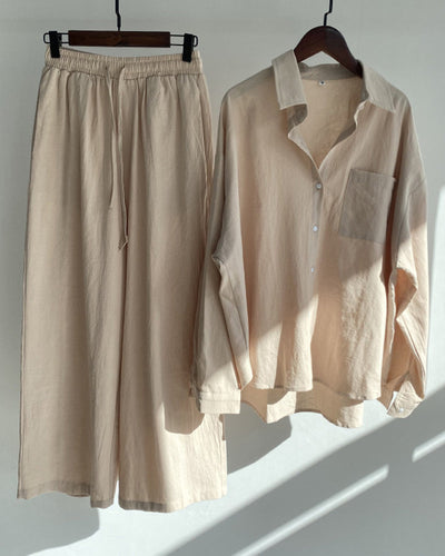 Geneva - Chic Baumwollmischung Bluse & Hose Set - Vielseitig, Bequem, Stilvoll